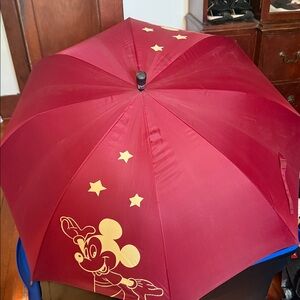 Vintage Disney Red Umbrella with Mickey Mouse Design. Wooden handle works fab